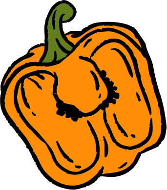 Illustration of an orange bell pepper with a green stem